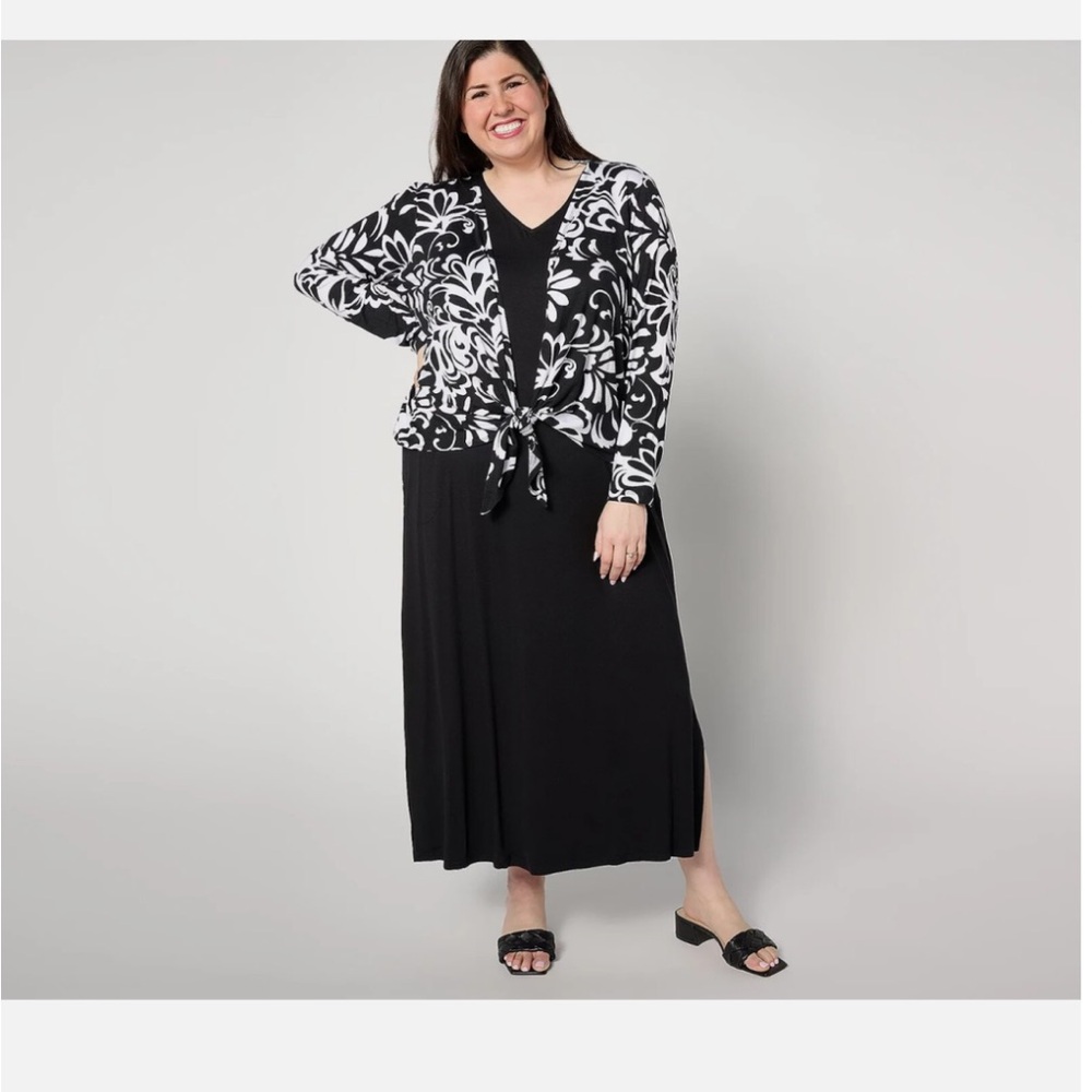 Belle by Kim Gravel Reg Better Together Dress and Shrug Set-Black-1X-NEW-A634848